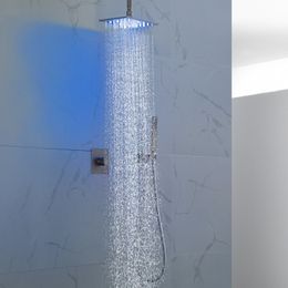 Bath Rain Shower System 8 X 12 Inch LED With Handheld Spray Chrome Polish