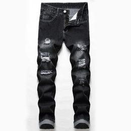 2021 Street wear Male Ripped Skinny Trousers Slim Biker Outwears Pants Black Jeans Pantalon Homme X0621