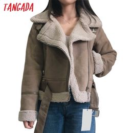 Tangada Winter Donna Giacca in ecopelle marrone pelliccia con cintura Cappotto oversize caldo spesso da donna 5B02 210914