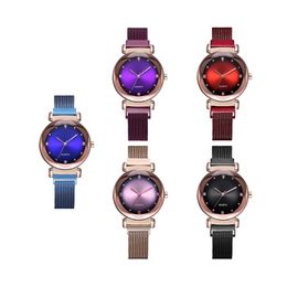 Wristwatches Women Rose Gold Mesh Magnet Buckle Quartz Watch Geometric Surface Casual Wristwatch Fashion Watches 2021 Dropship