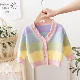 Vidmid Girls Outerwear Spring Baby Sweater Knitting Striped Top Girsl Casual s Cardigan born Knit Coats P337 211011