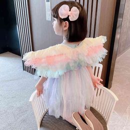 Girl Mesh Dress Butterfly Printing With Wing Summer Little Girl Princess Gauze Tutu Dresses Toddler 1-6 Years Old Baby G1129