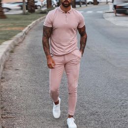 Men's Tracksuits Fashion 2 Piece Set For Men Short Sleeve Tops And Drawstring Pants Suits Mens Clothes Casual Solid Outfit 2022 Summer Stree