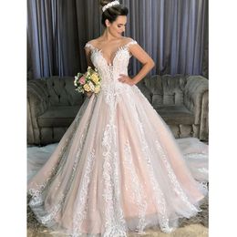 Gorgeous Lace Appliques Arabic Beach Wedding Dresses A Line Sheer Cap Sleeve Deep V Neck Long Formal Gowns Vestidos 328 328