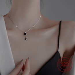 Women Jewellery Black Round Plate S925 Sterling Silver Ladies Pendant Choker Necklace Wedding Engagement Gift