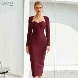 Adyce 2021 New Winter Black Long Sleeve Bodycon Bandage Dress Sexy Strapless Wine Red Midi Celebrity Evening Runway Party Dress G1214