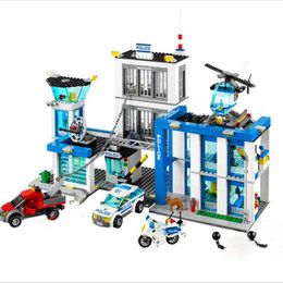 10424 City Police Station Motorbike Helicopter Model Building Blocks Bricks Kits Christmas birthday Gifts City 60047 X0503