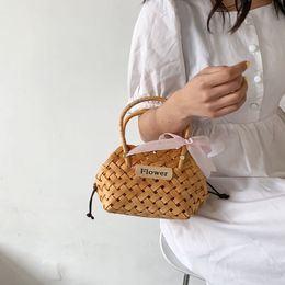 HBP Brown Woven Bag Handbag Summer INS Women TOTE Trendy Fashion Metal Wire Holiday Basket Picnic MINI Small Bags