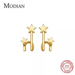 Minimalist Double Layer Star Geometric Stud Earring for Women 925 Sterling Silver Anti-Allergy Tiny Ear Pin Fine Jewellery 210707