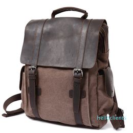 Genuine Leather Canvas Backpack Vintage School Backpack College Rucksack Unisex 15.6" Laptop Bag, Four Colours Available