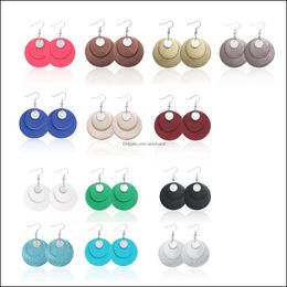 Dangle & Chandelier Earrings Jewellery 1300 Fashion Pu Leather Candy Colour Round Metal Faux Drop Delivery 2021 So2Li