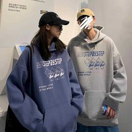 Lovers wear Hoodies autumn trend cartoon bear hooded sweatshirt jacket men women Korean loose student class clothes kawaii 210526