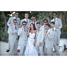 -Пользовательские летние мужские костюмы пляжа серые льняные зарезанные мужчины мужские свадебные женимы смокинги Slim Fit Suits (куртка + брюки + жилет)