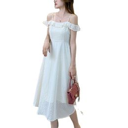 Temperament suspender dress retro over the knee long skirt elegant female summer fashion women's clothing 210520