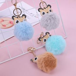 12 Styles Key Ring Pompom Fluffy Keychains soft and fuzzy Artificial Rabbit Fur Ball Keyfobs for Women Car Cat Keyring Charm Jewelry