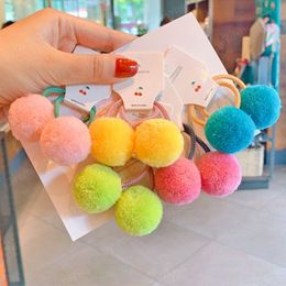 2 Pcs/lot Small Solid Double Fur Ball Elastic Hair Bands For Cute Girls Hair Ropes Ties Headwear Kids Hair Accessories