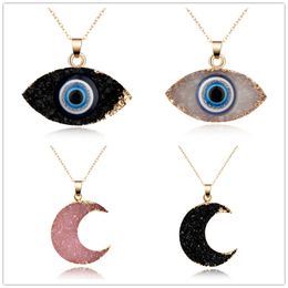 Simple Moon Evil Eye Druzy Drusy Pendant Necklace Women Resin Handmade Clavicel Chains Necklaces for Female Christmas Imitation Natural Stone Necklace