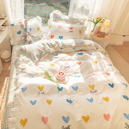 OXYGEN Cotton Bedding Set Duvet Cover 4pcs Fitted Sheet Ruffles Bed Linen Pastoral Twin Queen King Size Home Textile 210615