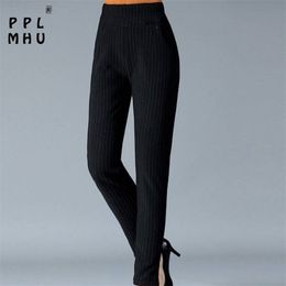 Plus size mother's straight trousers Casual elastic high waist harem pants women Classical with stripes loose breathable 210925