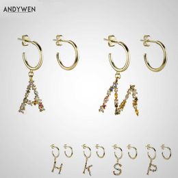 ANDYWEN 925 Sterling Silver Crystal Letter A M Hoops Drop Dangle Earring Alphabet K Initial E Charm Earrings Women Jewelry 210608