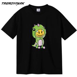 Men's Hip Hop Oversize Tshirt Streetwear Cute Little Dinosaur Digital Printed Cotton Casual Tops Tee T Shirt Couple Men Clothing 210601