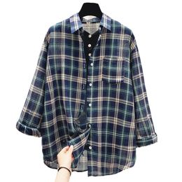 Women's Blouses & Shirts Spring Autumn Women Blouse Cotton Long Sleeve Top Plaid Shirt Fashion Plus Size Slim Vintage Tops Casual Blusas