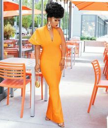 Fashion Women Summer Dress Sexy Halter Orange Bandage Irregular Elegant Long Ankle-length Party 210527