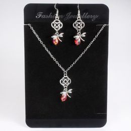 Earrings & Necklace Cute Dragonfly Jewelry Sets For Women Red Zircon Pendant Knot Birthday Gifts Jewellry Wholesale KAS168
