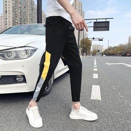 colorful trousers Canada - Korean Summer Ankle Length Harem Pants Men Clothing 2021 Fashion Side Colorful Wide Stripes Decor Slim Fit Casual Trousers 34-28 Men's
