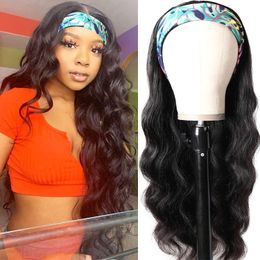 16-28 inch Body Wave Wig Glueless None Lace Front Wigs With Headband Machine Made Body Wave Headband Wigs Heat Resistant Wigfactory direct