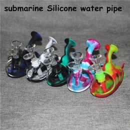 Submarine silicone glass hookah 4.9" smoking pipes mini bong food grade Silicon Water bongs hookahs Rig Recycler cigarettes accessories