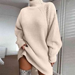 Foridol turtleneck knitted oversized sweater dress women autumn winter casual vintage sweater dress lantern sleeve dress 210415
