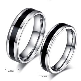 Stainless Steel Ring for Men Women 4/6mm Black Groove Couple Rings Wedding Bands Trendy Fraternal Rings Casual Male Jewelry