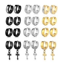 Set of 12 Pairs Titanium Steel Dangle Cross Earring Hoops For Body Piercing Punk Hiphop Hoop Earrings