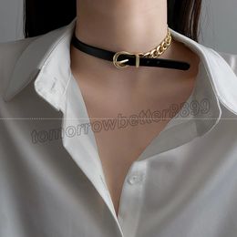 Punk Leather Choker Chain Collar Necklace for Women Hip Hop Belt Chains Bracelet 2021 Female Girls Party Jewellery Gift