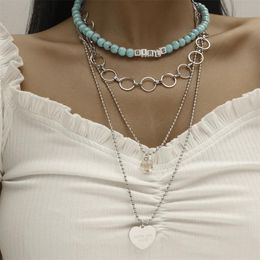 Pendant Necklaces Fashion Multilevel Choker Letters Bead Chain Necklace For Women Boho Vintage Silver Colour Heart-shaped Butterfly Jewellery
