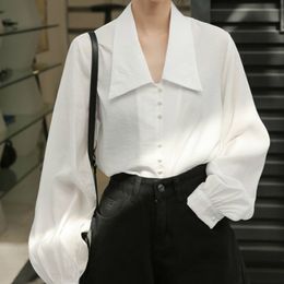 Nomikuma Vintage Camicie nere Donna Tinta unita Monopetto Manica lunga a lanterna Camicetta Elegante Moda Top Blusas 3a101 210514