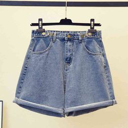 Plus Size Shorts Denim Women's Jeans Loose Pants High Waist Summer bell bottom jeans G88B 210420