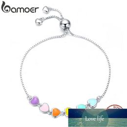 bamoer Rainbow Colour Enamel Heart Bracelet for Women Heart-shape 925 Sterling Silver Chain Bracelet Anti-allergy Jewellery SCB158 Factory price expert design Quality