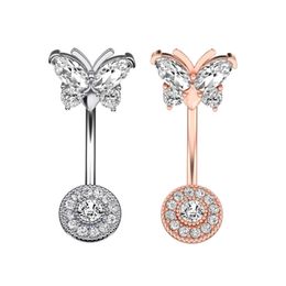 CZ Butterfly Belly Button Ring 14G Round Zircon Navel Barbell Women Body Piercing Jewelry