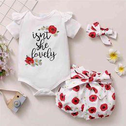 Summer 2pcs Baby Girl Short-sleeve Cotton Sweet rose Baby's Sets 210528
