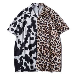 Patchwork Mens Shirt Brand Short Sleeve Plus Size Shirts Men Print Casual Holiday Camisas Summer Beach Leopard Milk Cow Tops 210524