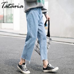 Tataria Boyfriend Jeans for Women High Waist Casual Loose Denim Harem Pants Female Ankle-length Wide Leg 210514