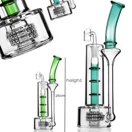10 inch Approx Unquie Shape Glass Bong Darkgreen Green Perc Heady Oil Rigs Shisha with Ice 14mm Banger