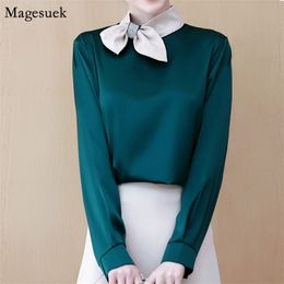 Autumn Satin Women Tops and Blouses Silk Office Lady Shirt Long Sleeve Solid Slim Blouse With Bow Blusas 10548 210512