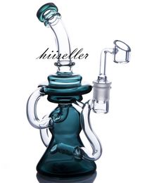 7.8 inchs Blue Glass Water Bongs Hookahs Recycler Oil Rigs Beaker Bong Heady Glasses Rig Smoking Accessories Smoke Pipe With 14mm banger