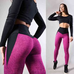 Women Sexy Sport Pants Push Up High Wait Leggin Skinny Elastic Female Workout Trousers Anti Cellulite Patchwork Fitness Leggings H1221