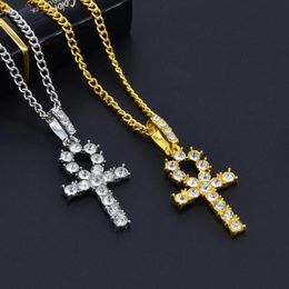 Hip Hop Stainless Steel Cross Pendant Necklace Gifts Gold Silver Colour Crystal Long Chain Necklaces Men Women Charm Jewellery