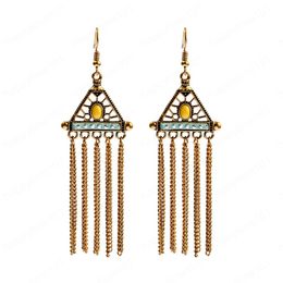 Women's Ethnic Vintage Triangle Dangle Earrings Indian Jewellery Gold Tassel Dangling Earring
