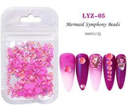 quality rose red Nail Art Decorations 300pcs Flatback Beads Aurora Rhinestone For Nails Mix Size Mermaid Symphony Iridescent Gems Pearl Stones